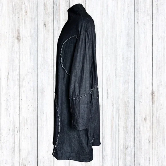 Moyuru Indigo Denim Collard Trench Coat 100% Cotton Japanese 213487 M One Size - Picture 5 of 16